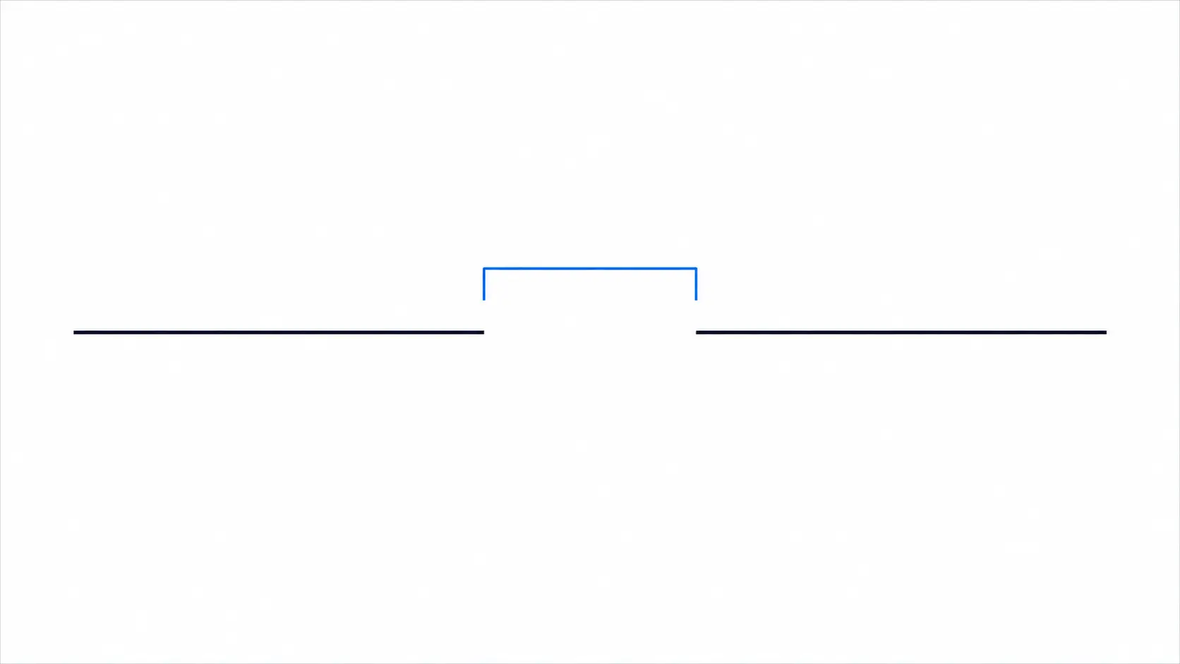 A line broken by a gap, with a short bridge segment sitting above it, not yet joined to either side