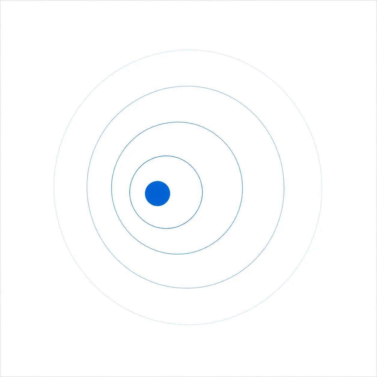 A small solid circle with four rings spreading outward from it, each one fainter than the last