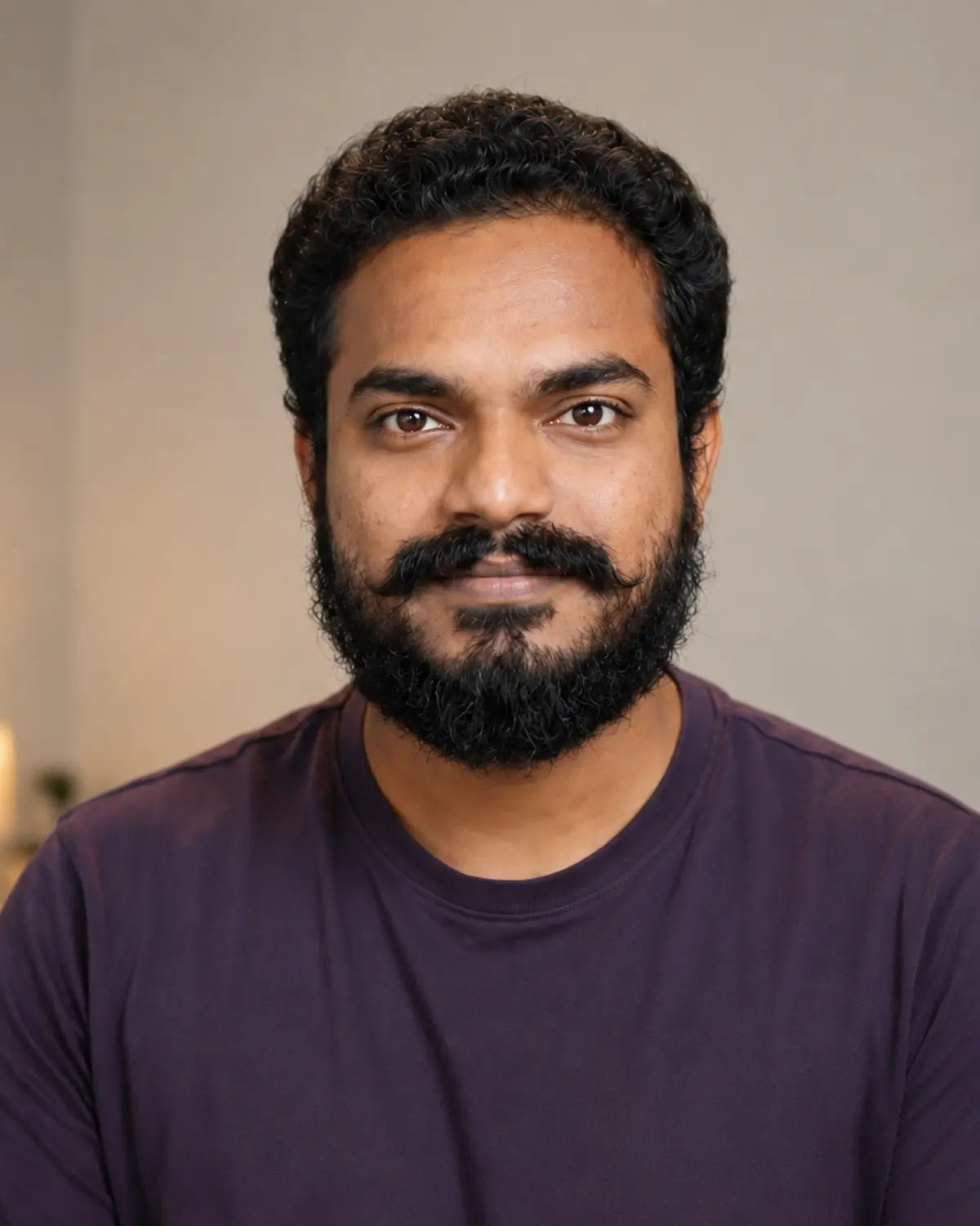 Vishnu Prasad, who runs NovusConfido, looking straight at the camera in daylight against a plain wall
